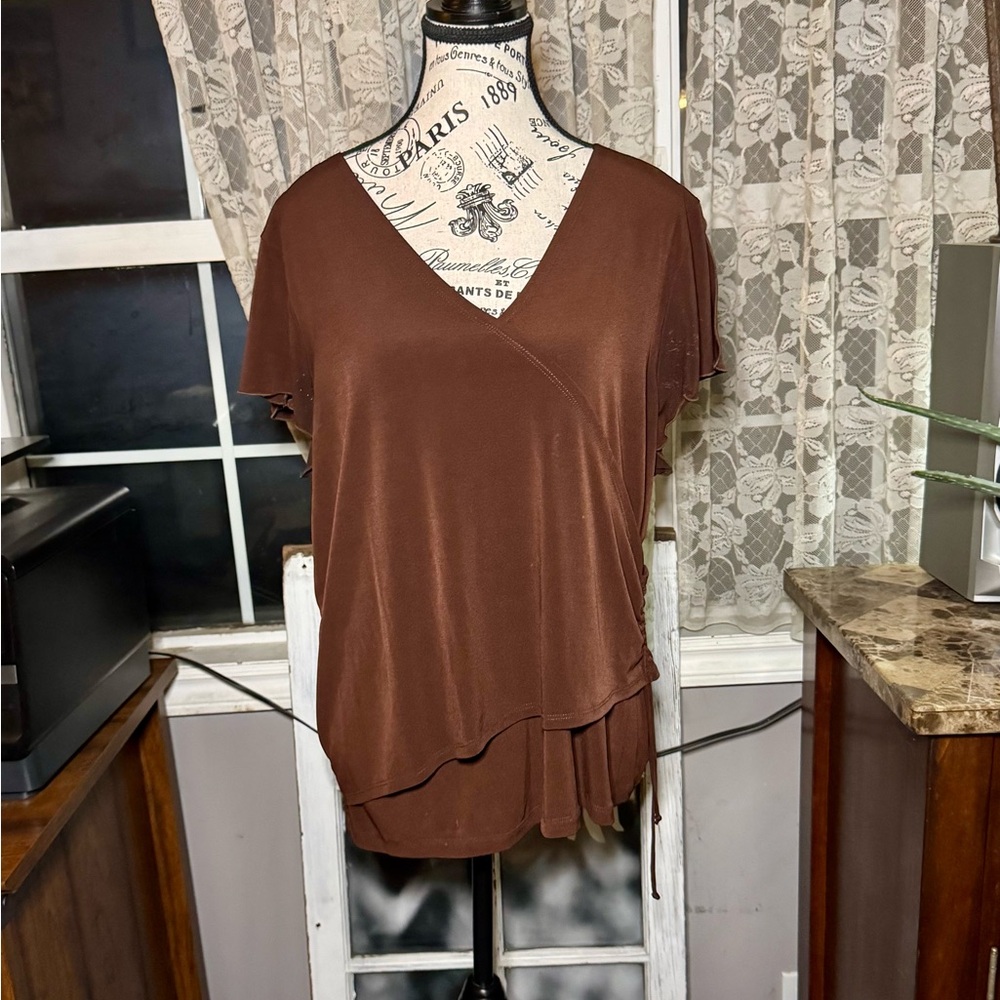 Encore Jeans Brown Asymmetrical Relaxed Blouse